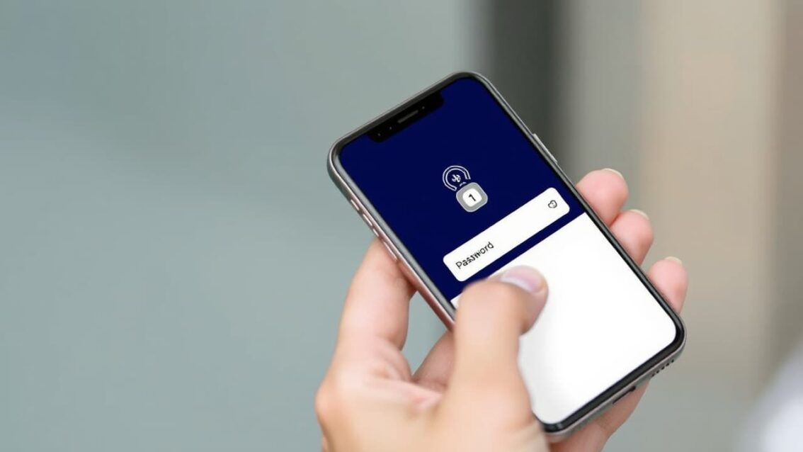 A user enters a secure password on a mobile banking app